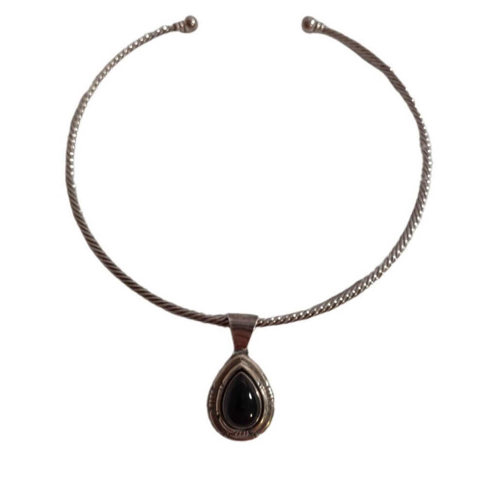 Navajo Wydell Billie Sterling Black Onyx Pendant on SP Choker Native American